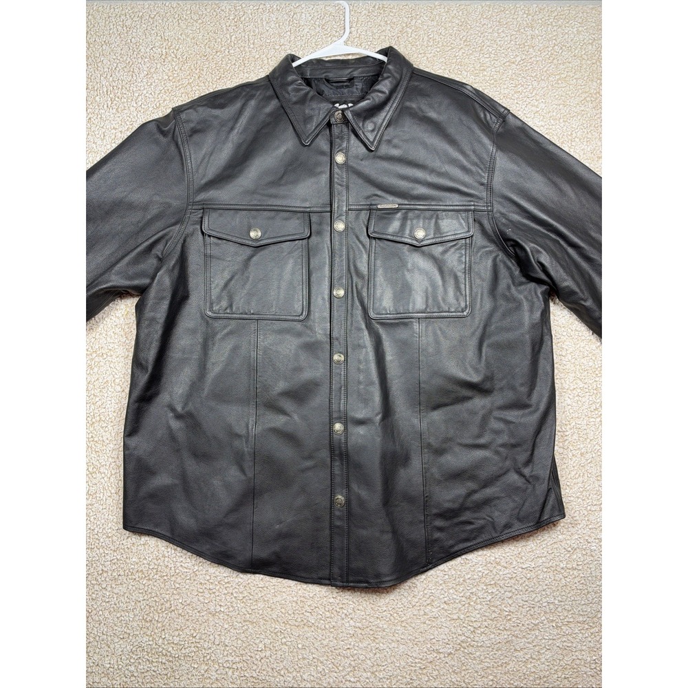 Harley-Davidson Black Leather Jacket Men's XXL Button Up Motorcycle Jacket